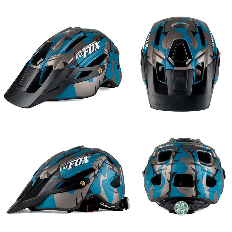 BAT FOX MTB Helmet – Camouflage Design with Rear Light, Visor & Ventilation  Adjustable Fit