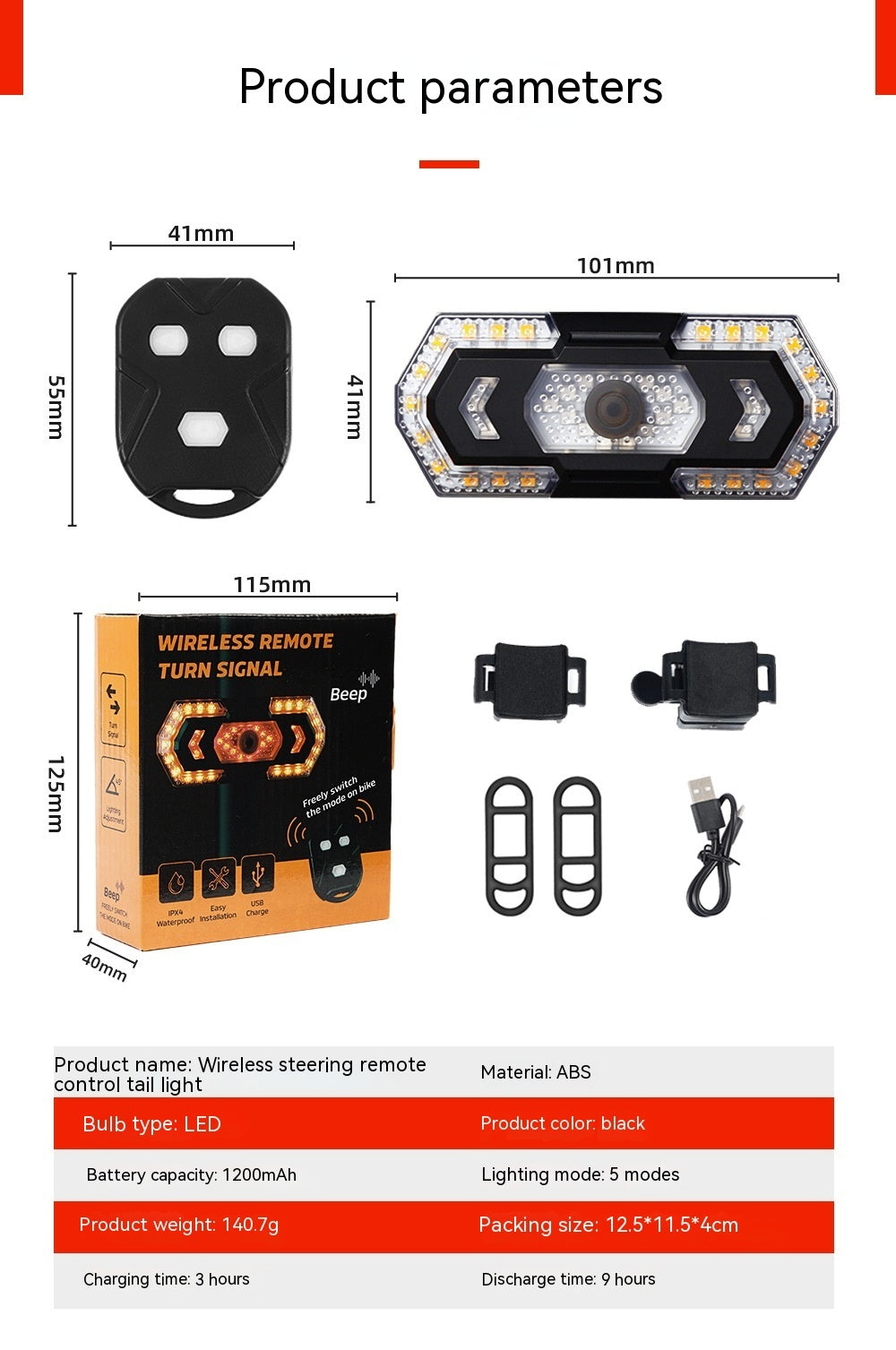 Waterproof LED Bicycle Tail Light – IPX4 Rated with Directional Indicators & USB Charging