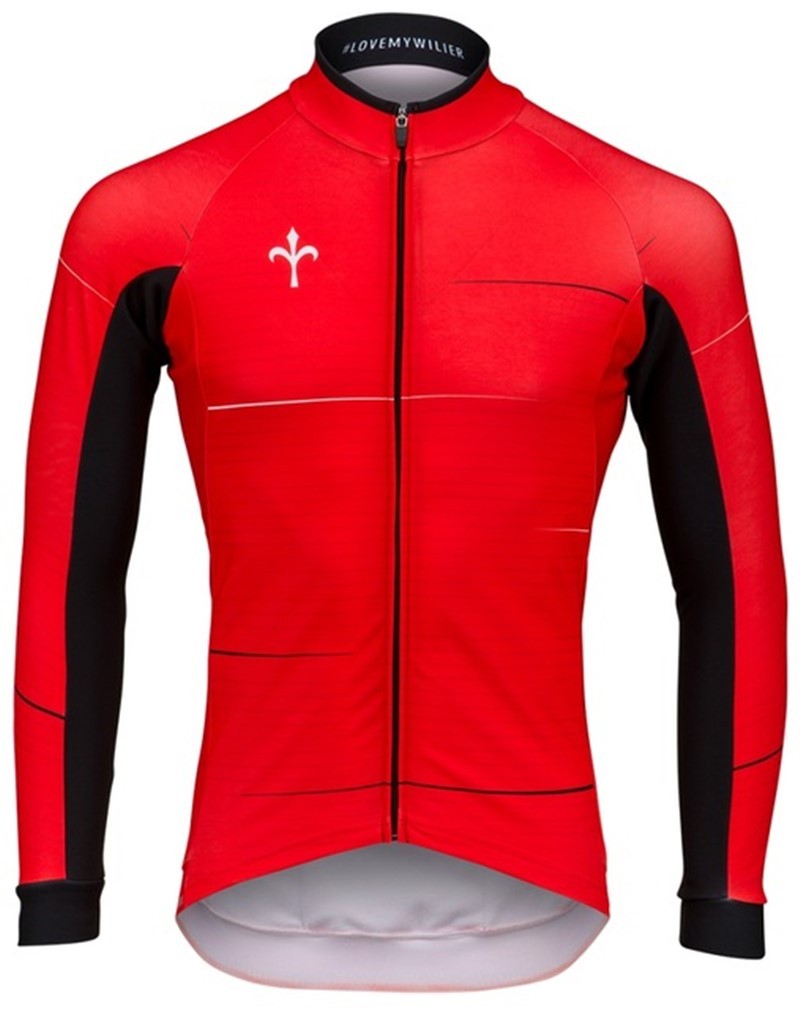Red & Black Cycling Jersey – Long Sleeve, Geometric Design & Performance Fit