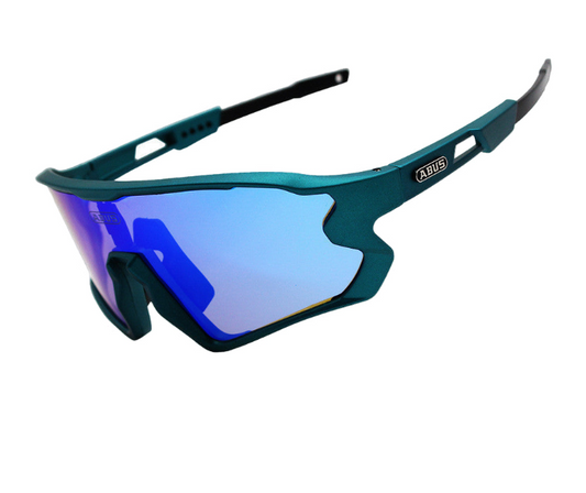 ABUS AeroShield Sports Sunglasses – Teal Frame, Blue Reflective